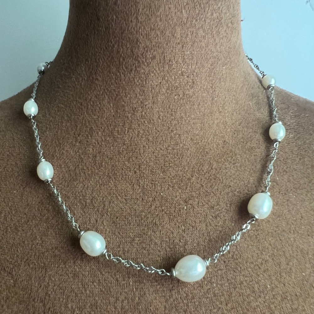 Honora Bronze Italy White Baroque Freshwater Pearl Station Necklace 18"